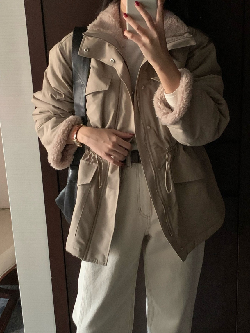 1697490200138_226911.jpg Korean Chic Vintage Workwear Faux Fur Lined Drawstring Waist Casual Jacket