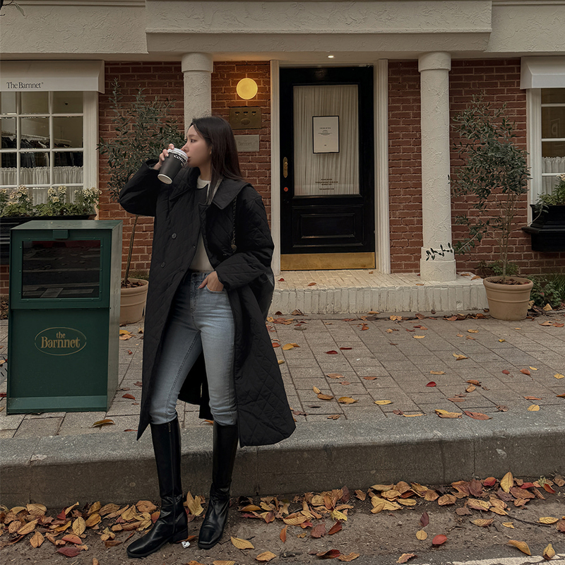 Korean Chic Double-Breasted Quilted Belted Warm Cotton Coat Winter Jacket