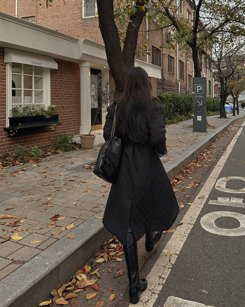 Korean Chic Double-Breasted Quilted Belted Warm Cotton Coat Winter Jacket