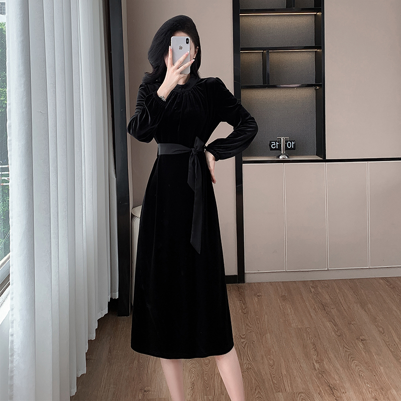 2026 Autumn Velvet Long Sleeve A-Line Dress