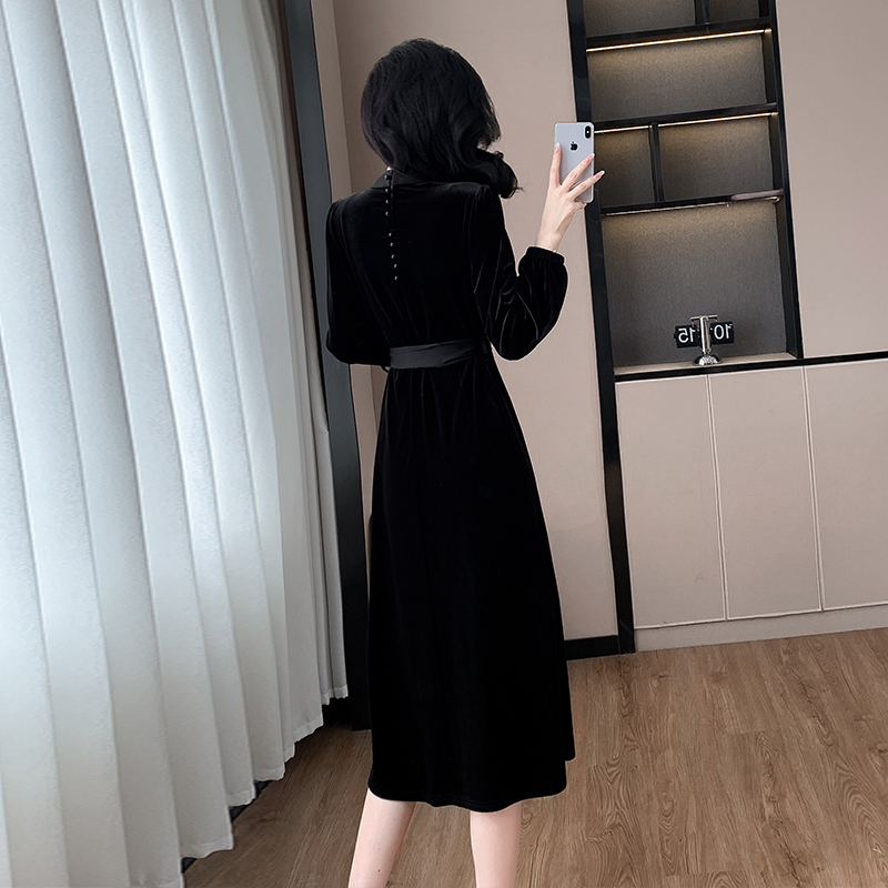 2026 Autumn Velvet Long Sleeve A-Line Dress