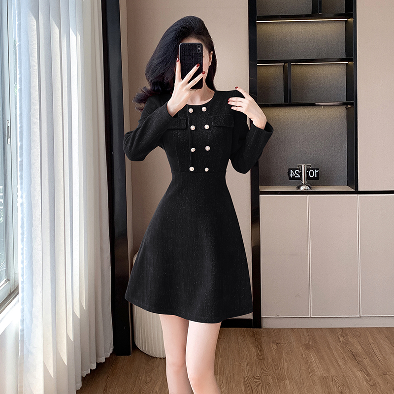 Elegant French Style A-Line Dress with Cinched Waist for Petite Women