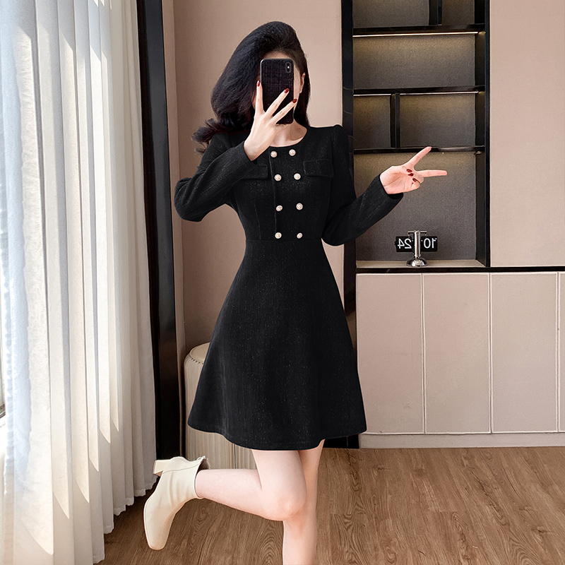 1729609086872_472899.jpg Elegant French Style A-Line Dress with Cinched Waist for Petite Women