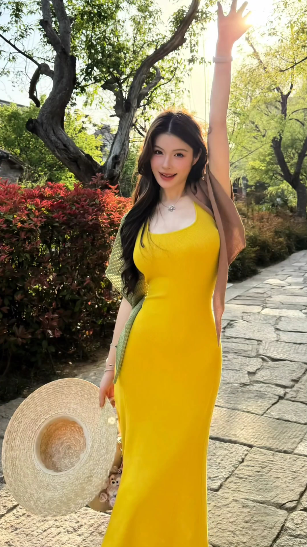 Yellow Knit Cami Dress with Shawl Two-Piece Set 2025 New Design - Style ee71bc
