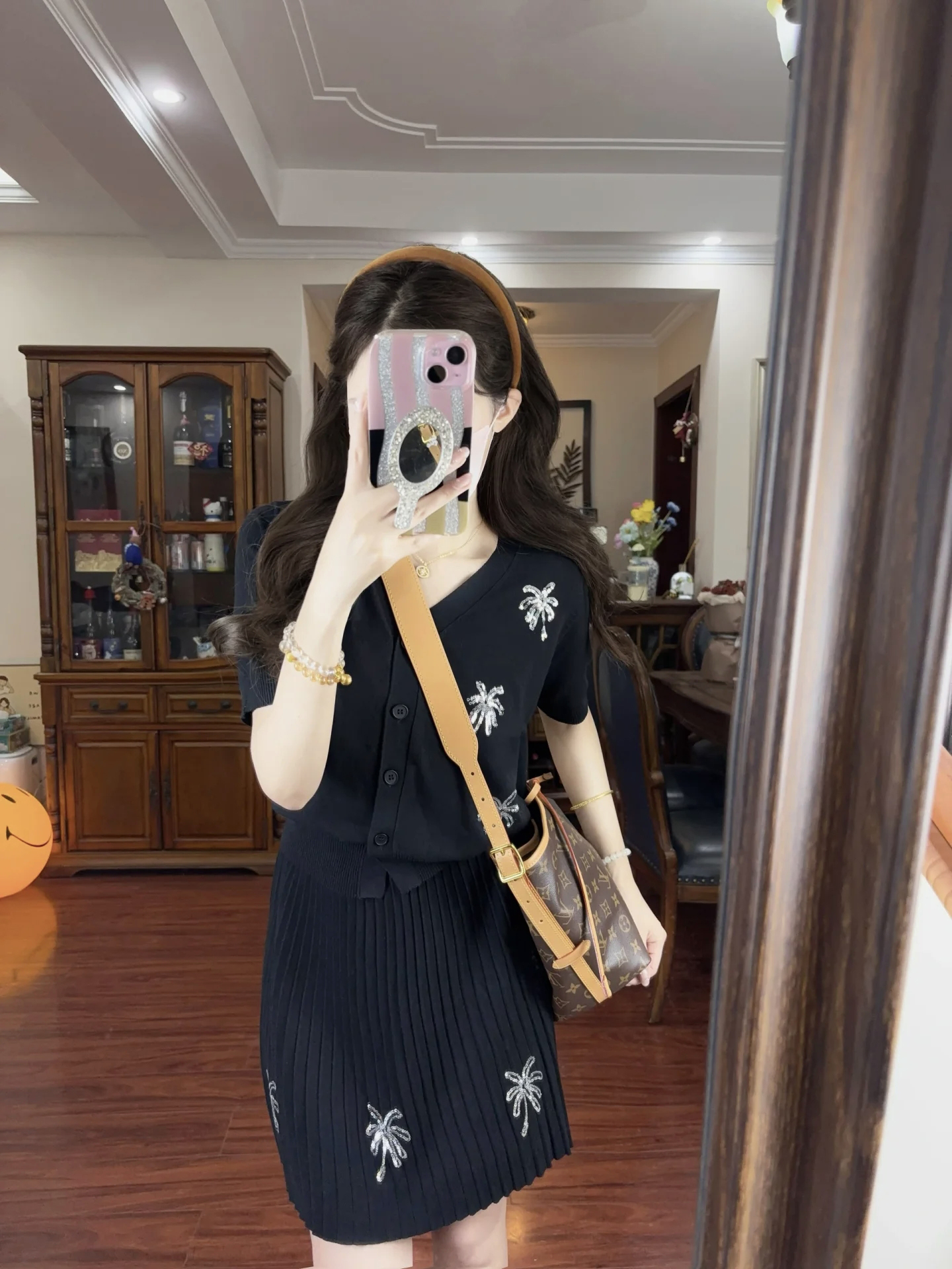 Fireworks Short Sleeve Knit Set Summer New Simple Fireworks Sequin V-Neck Elegant Temperament Set Women