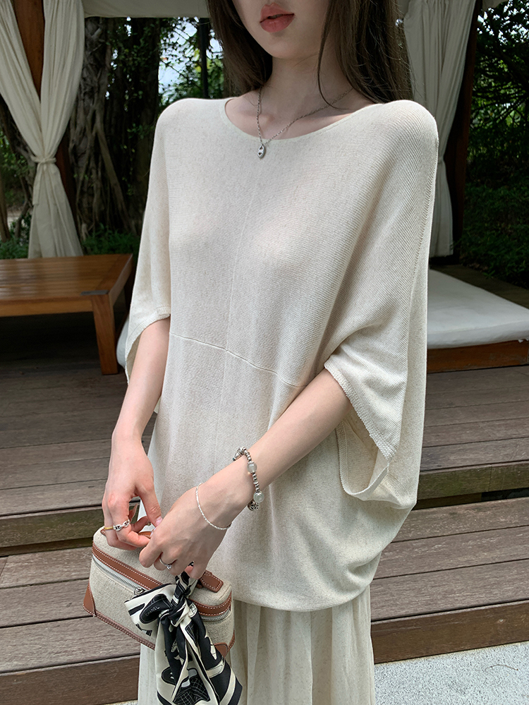 Women's Linen Tencel Two-Piece Set Short Sleeve T-Shirt Top and Long Skirt Set