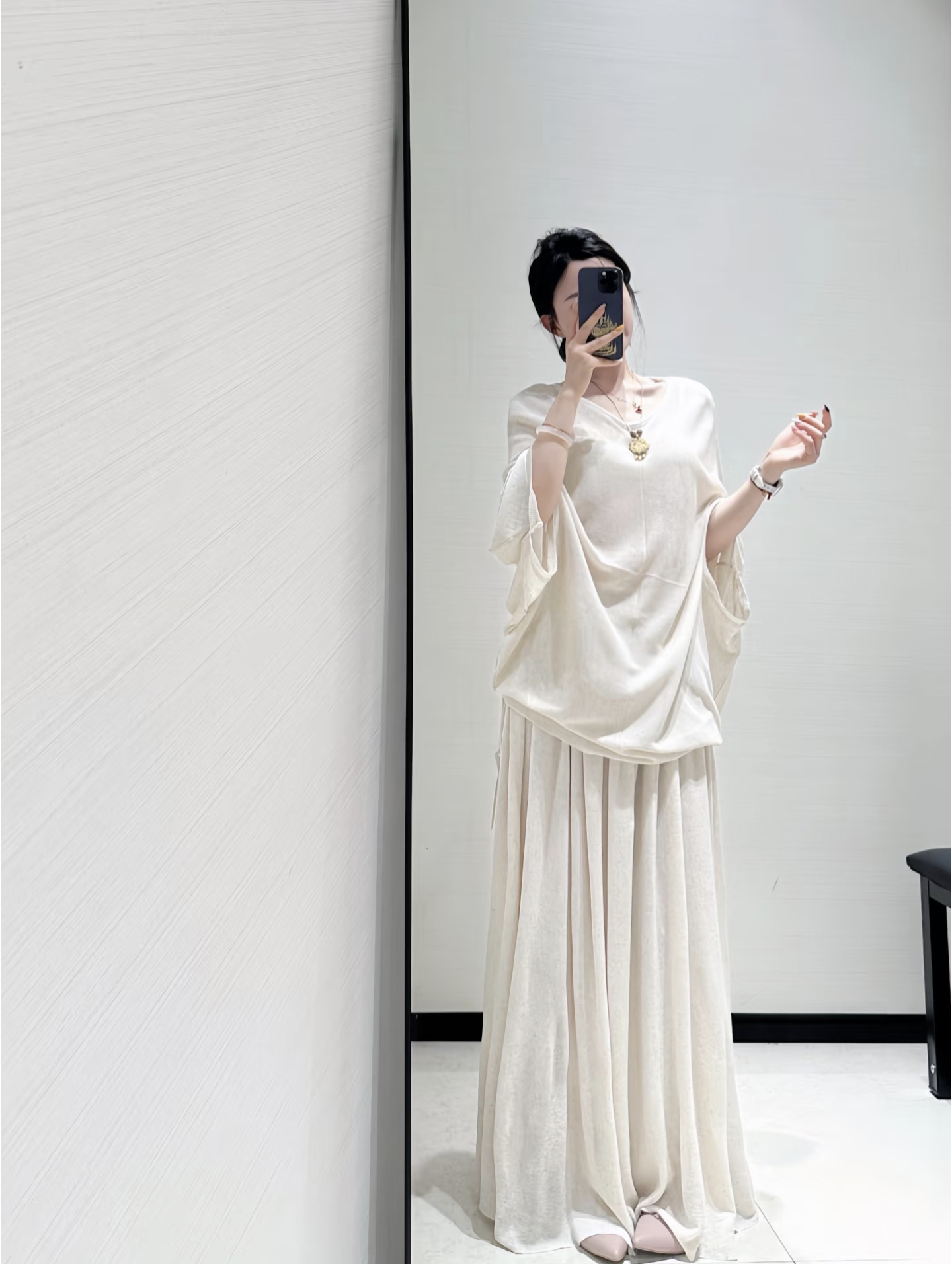Korean Round Neck Knit Sweater and High Waist Skirt Two Piece Set