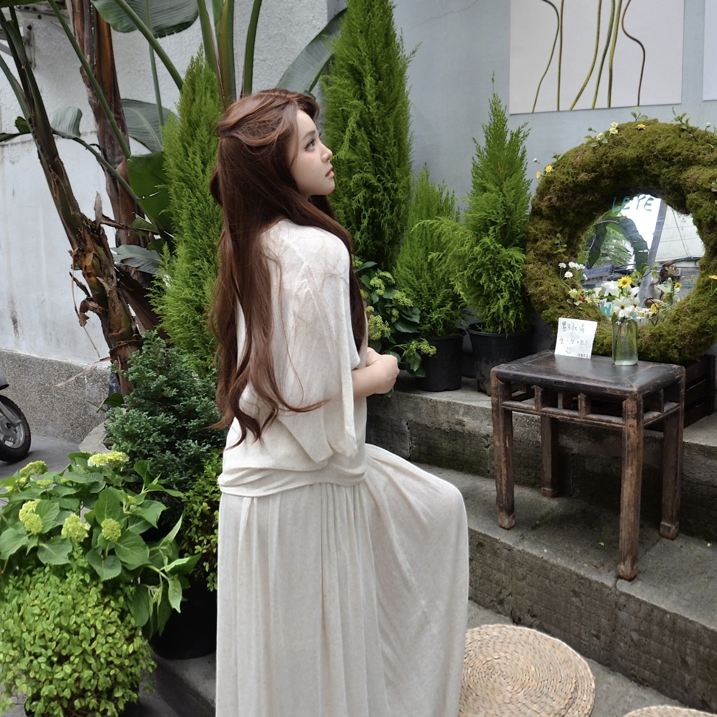 Korean Round Neck Knit Sweater and High Waist Skirt Two Piece Set