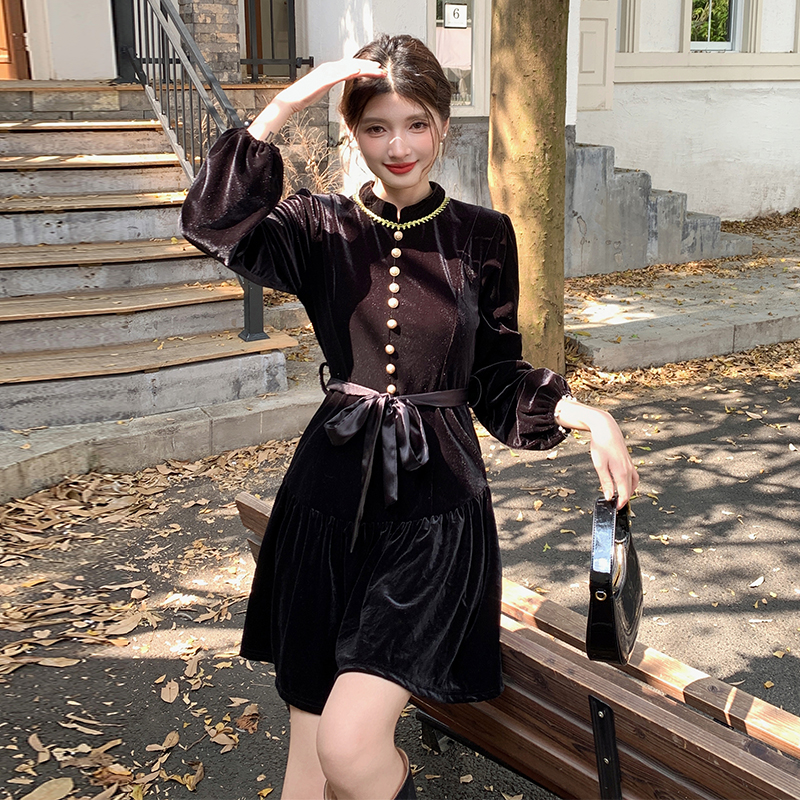 1762006356770_N0hnwM.jpg Hepburn Style Black Velvet Long Sleeve Dress - Style a5390d