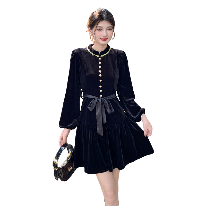 1762006451470_6qbMbw.png Hepburn Style Black Velvet Long Sleeve Dress - Style a5390d