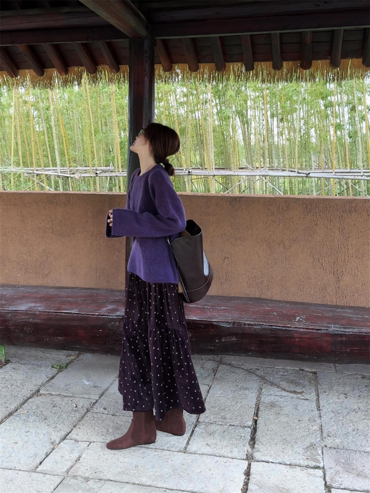 1764700471013_z2IHdm.jpg Purple Sweater and Velvet Floral Skirt Two-Piece Set