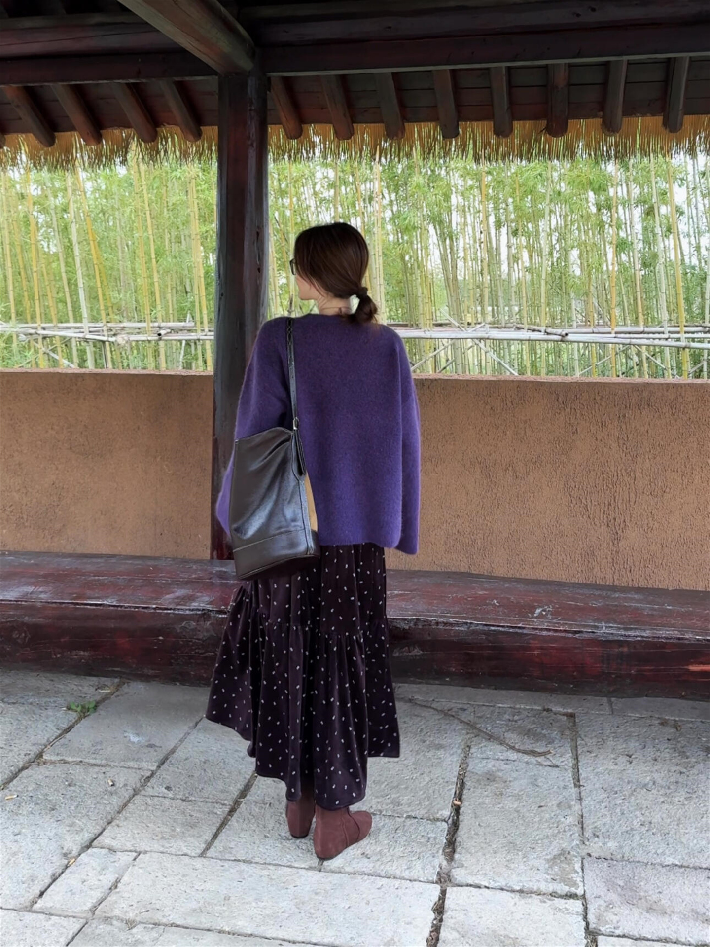 1764700475224_BQwAU2.jpg Purple Sweater and Velvet Floral Skirt Two-Piece Set