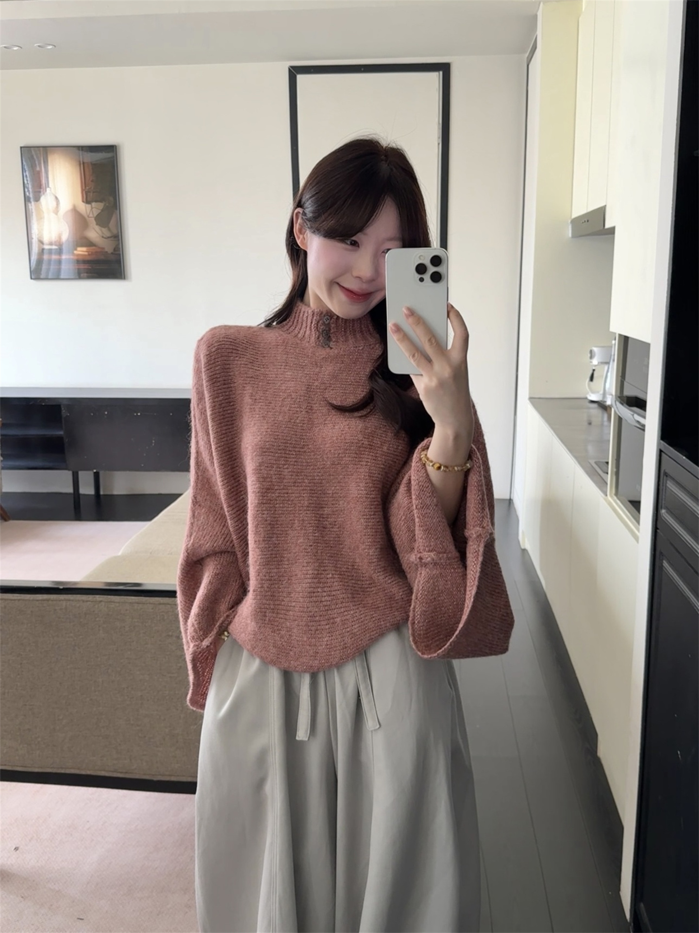 Women's Lazy Style Stand Collar Batwing Sleeve Pullover Sweater