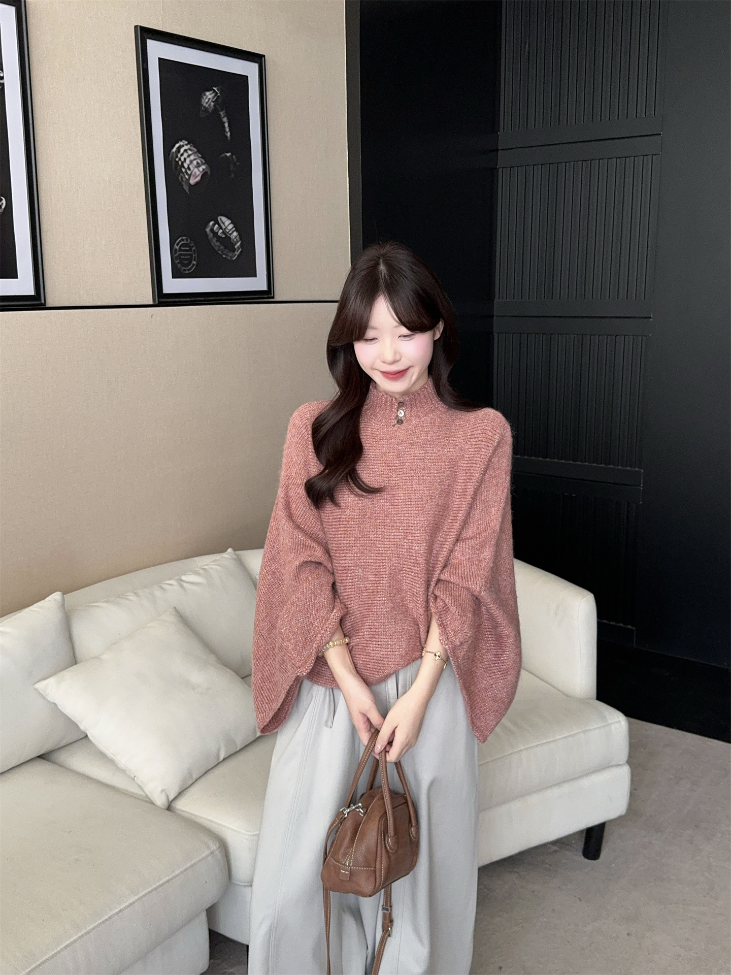1764700770297_5aIyfg.jpg Women's Lazy Style Stand Collar Batwing Sleeve Pullover Sweater