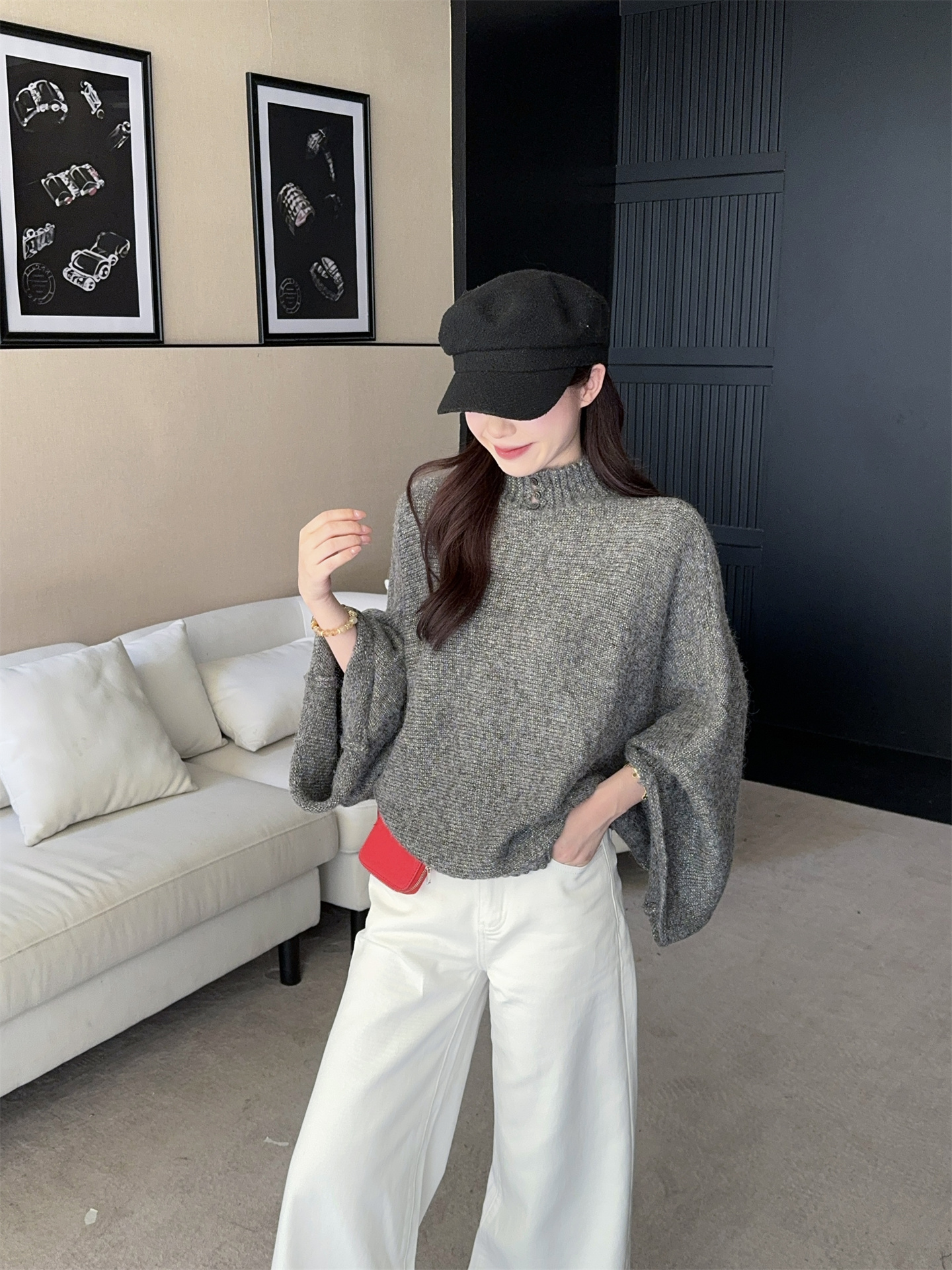 1764700777024_VxE4xP.jpg Women's Lazy Style Stand Collar Batwing Sleeve Pullover Sweater