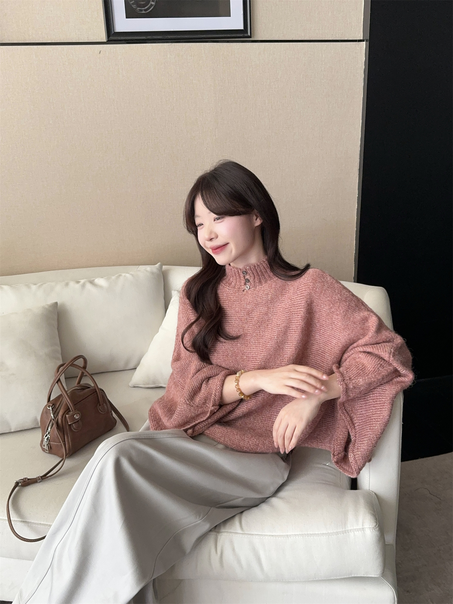 1764700785090_tiSq5Y.jpg Women's Lazy Style Stand Collar Batwing Sleeve Pullover Sweater
