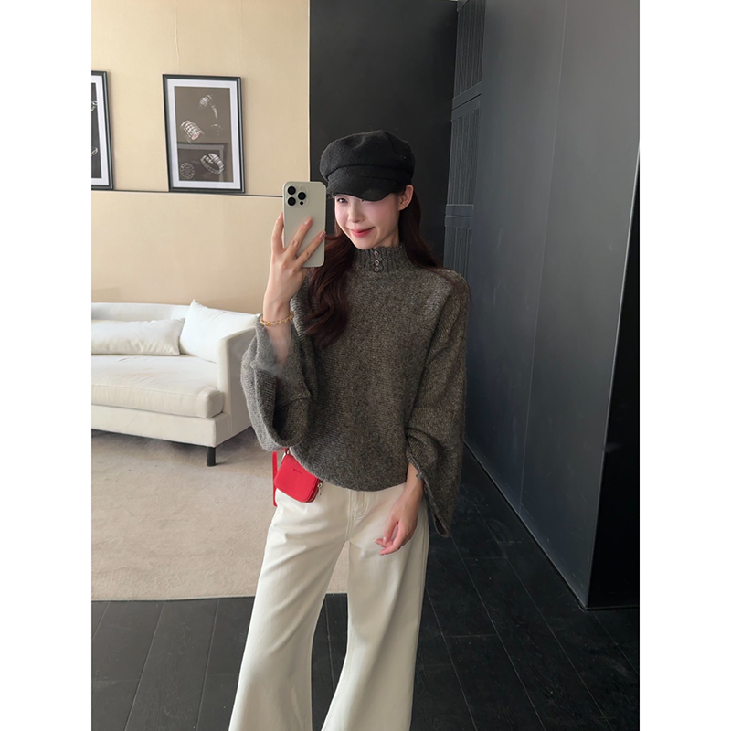 1764700787733_OfPkuX.jpg Women's Lazy Style Stand Collar Batwing Sleeve Pullover Sweater