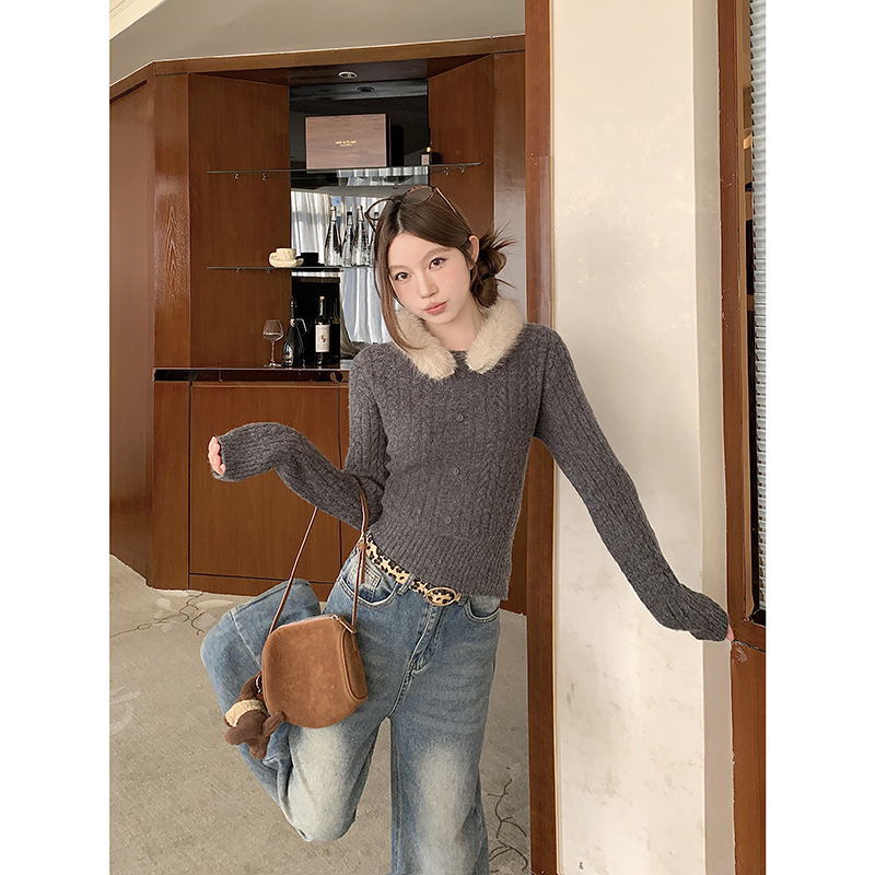 1764701233057_r9tstg.jpg French Retro Fuzzy Collar Cable Knit Sweater for Women