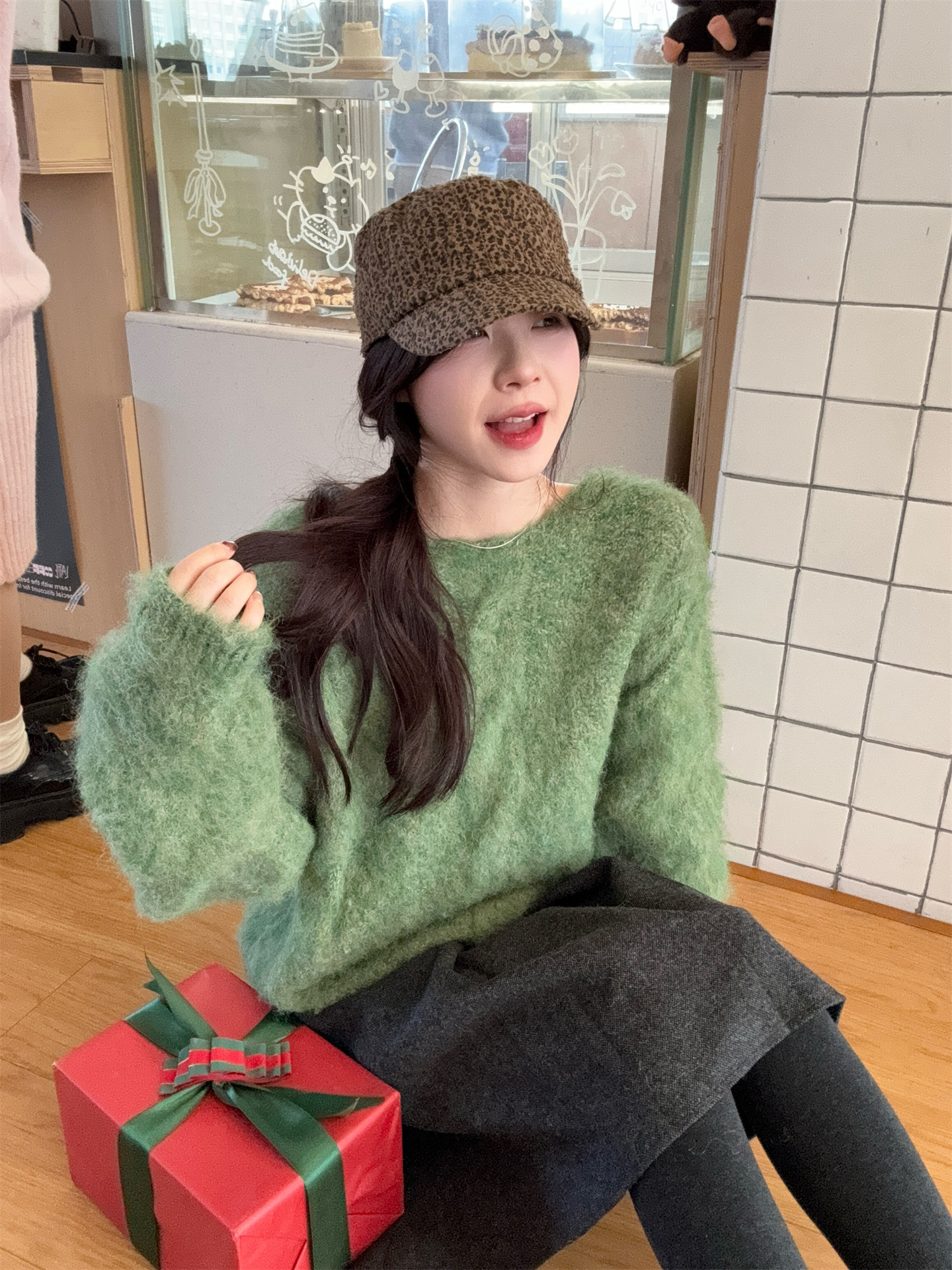 1765211648690_Ro6mEv.jpg Women's Lazy Soft Fuzzy Pullover Sweater in Lotus Root and Green