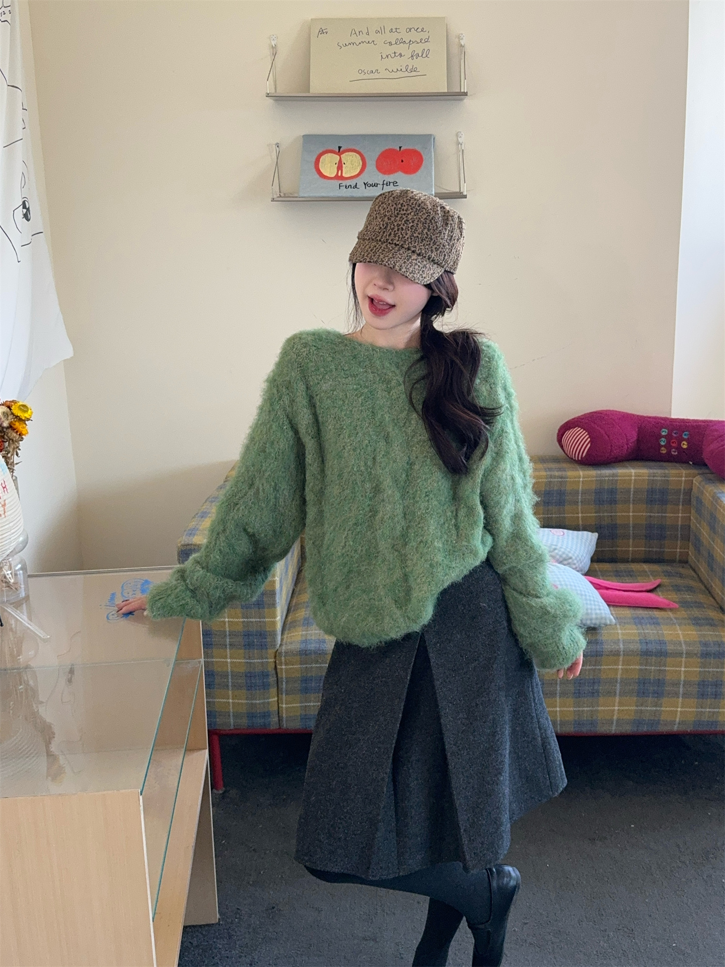 1765211895784_yIj0A5.jpg Women's Lazy Soft Fleece Pullover Sweater in Lotus and Green