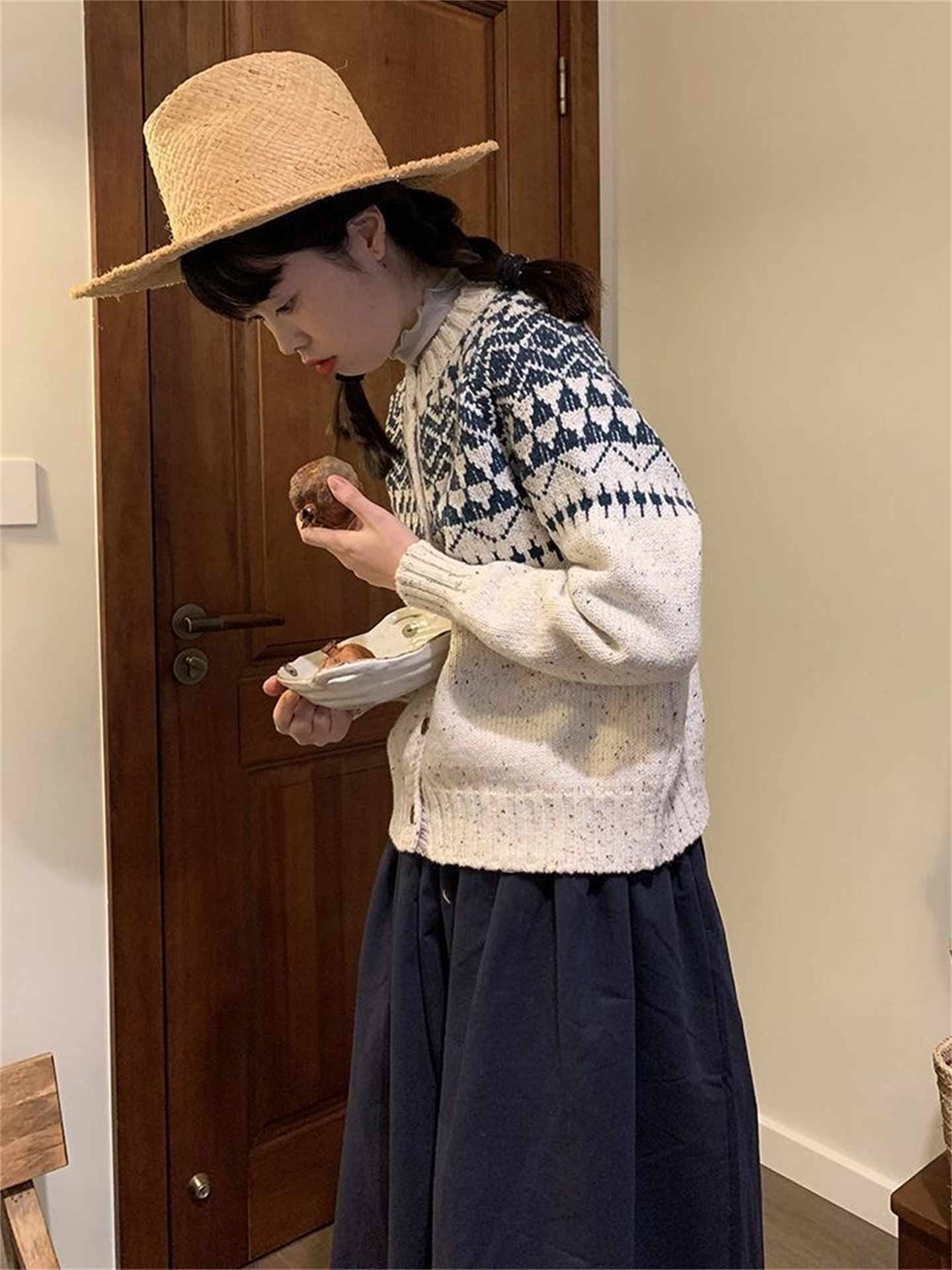 Lazy Vintage Fair Isle Jacquard Knit Cardigan Sweater for Women