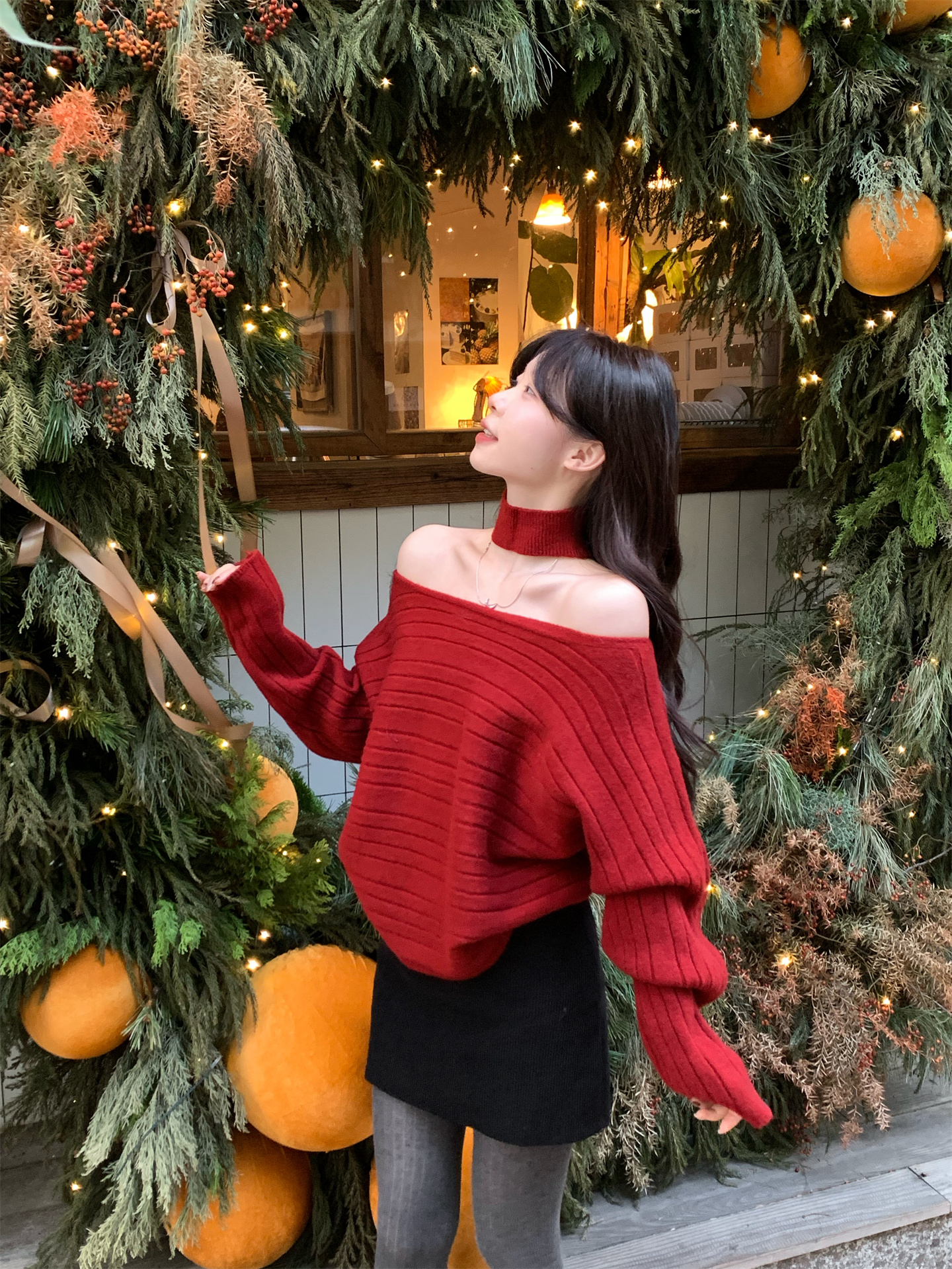Off-Shoulder Halter Knit Sweater for Women Sweet Style Two-Piece Pullover - Style d19e86