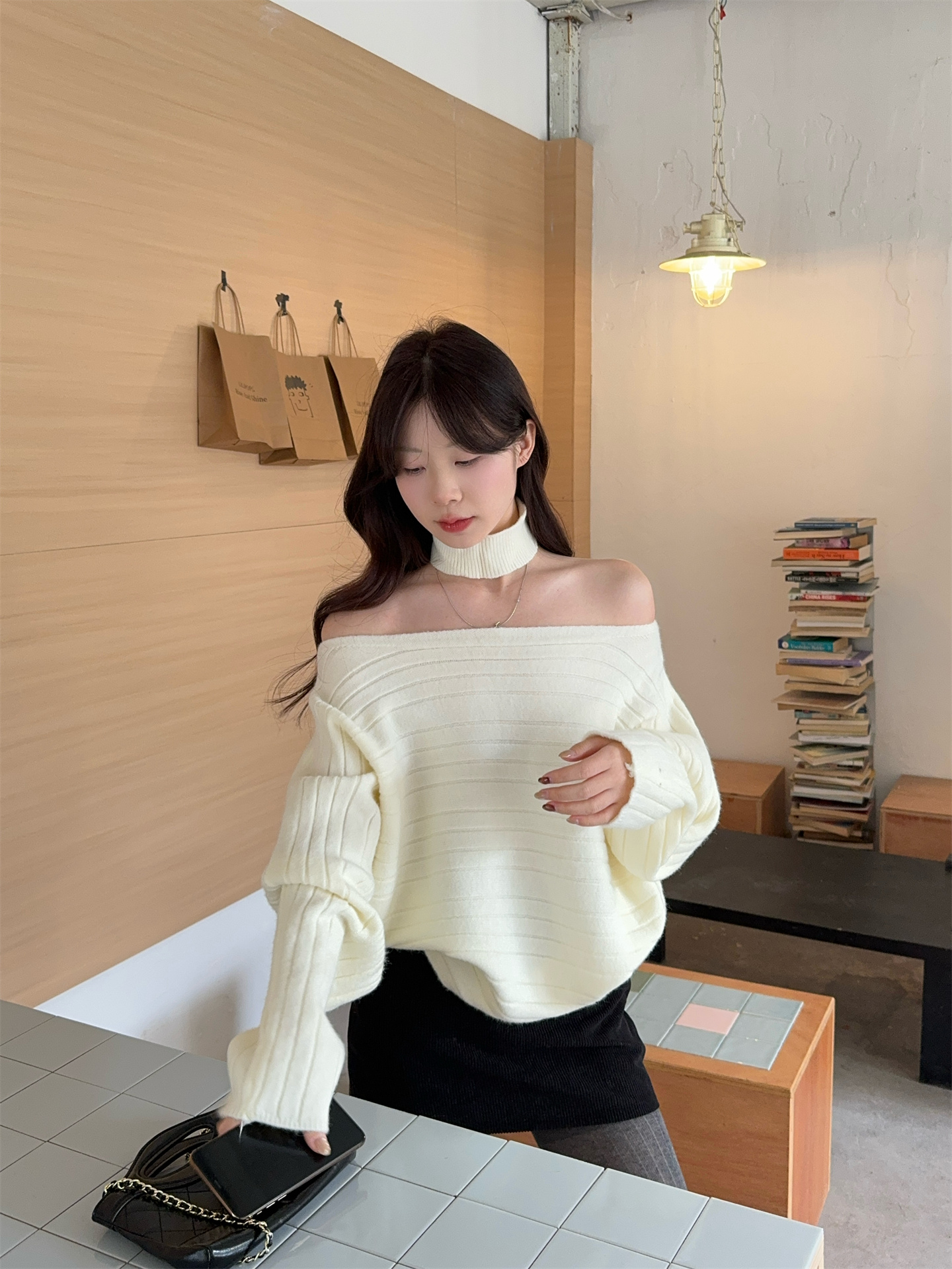 1765741103945_nk8B5k.jpg Off-Shoulder Halter Knit Sweater for Women Sweet Style Two-Piece Pullover - Style d19e86