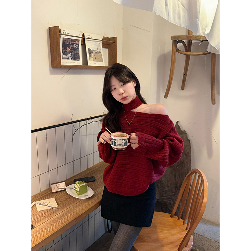 1765741115603_TYHBUU.jpg Off-Shoulder Halter Knit Sweater for Women Sweet Style Two-Piece Pullover - Style d19e86