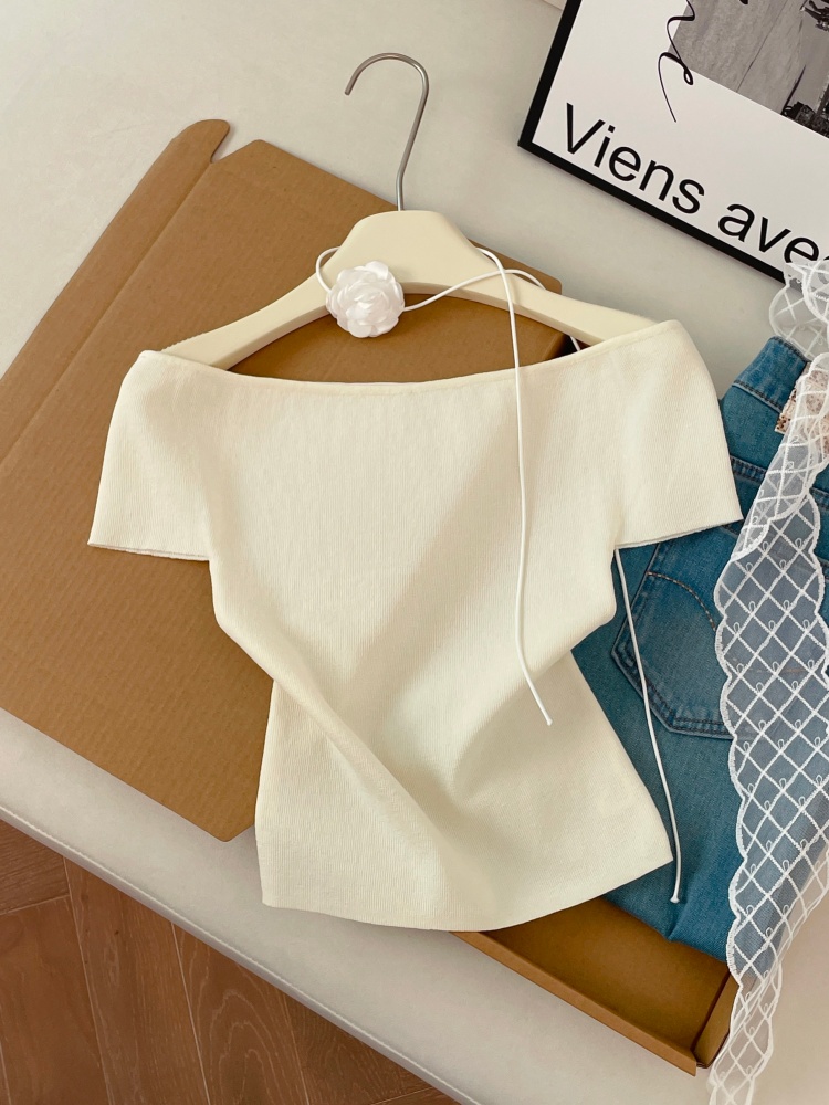 Sexy Slim Fit One Shoulder Knit Top Women Summer Short Sleeve