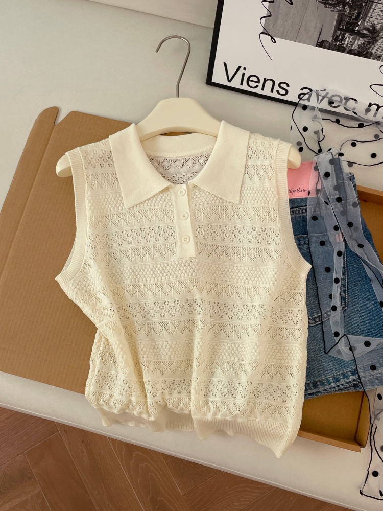 Women's Retro Knit Polo Neck Vest Sleeveless Summer Top