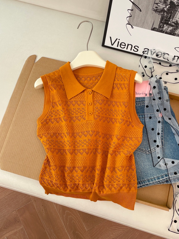 1775668389039_QcmdJU.jpg Women's Retro Knit Polo Neck Vest Sleeveless Summer Top