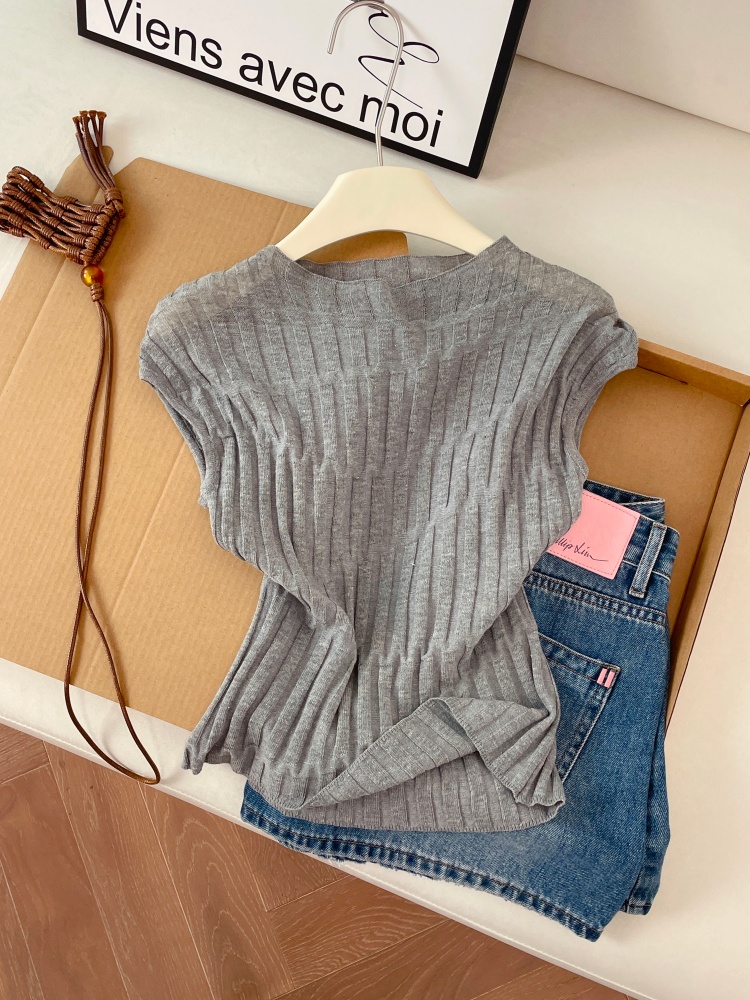Women's Soft Knit Pullover Top Summer 2026 Solid Color Slimming Sweet Style
