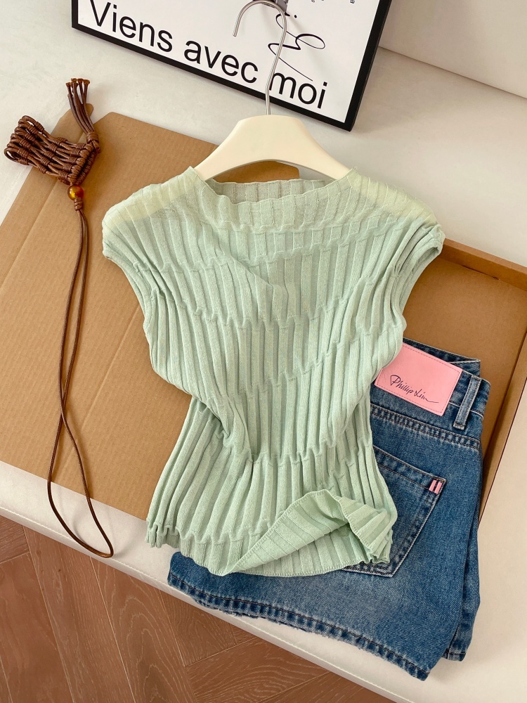 1775917041786_nuPiiC.jpg Women's Soft Knit Pullover Top Summer 2026 Solid Color Slimming Sweet Style