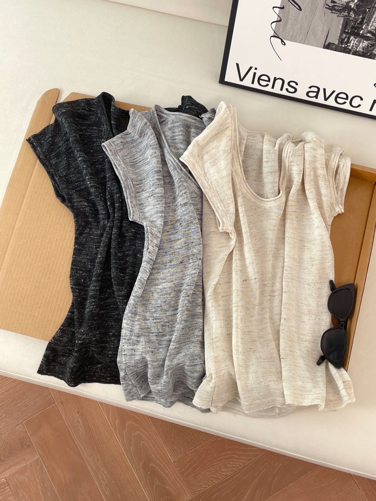 Women's Retro Hong Kong Style Short Sleeve Knit Top Summer Loose Slimming Thin Sweater