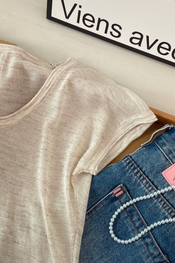 Women's Retro Hong Kong Style Short Sleeve Knit Top Summer Loose Slimming Thin Sweater